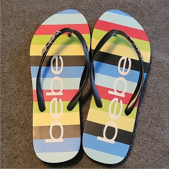 Bebe pave’ striped colorful flip flops NWOT - Picture 3 of 5